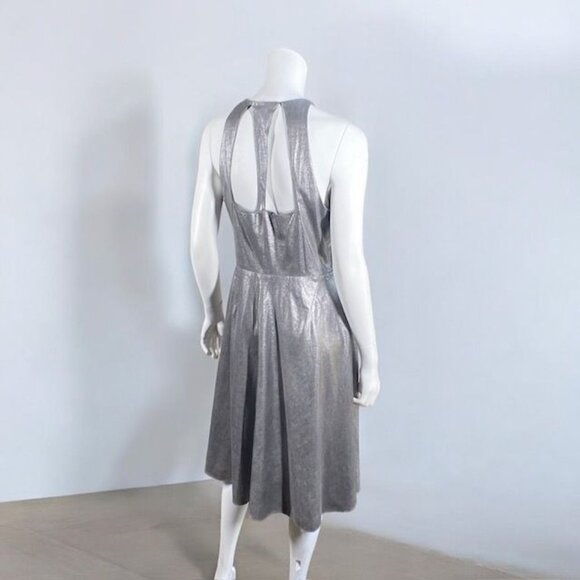 NWT H By Halston Metallic Faux Suede Dress Gunmetal, Size 8 - Picture 12 of 15